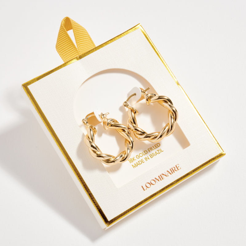 Gold Filled Braided Hoop Earrings – Chunky Twist Design