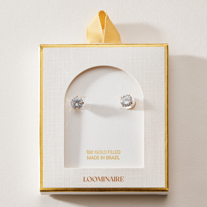 Gold Filled Round CZ Stud Earrings | Medium Size CZ