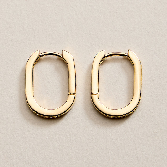 Gold Filled Oval Hoop Earrings with Cubic Zirconia