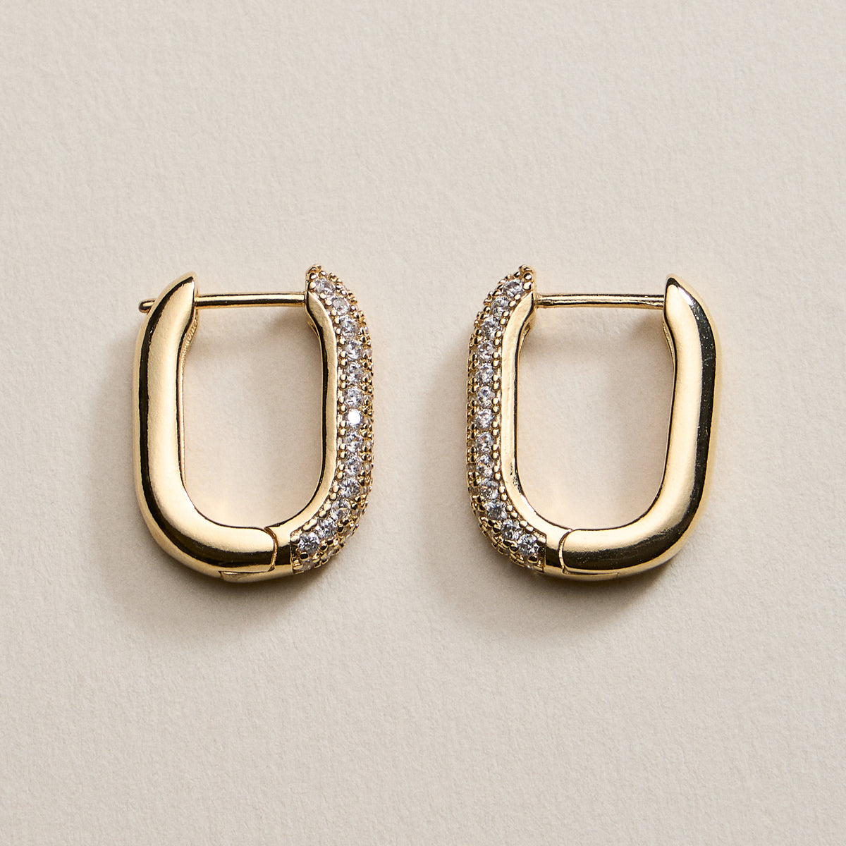 Gold Filled Rectangular Hoop Earrings with Cubic Zirconia