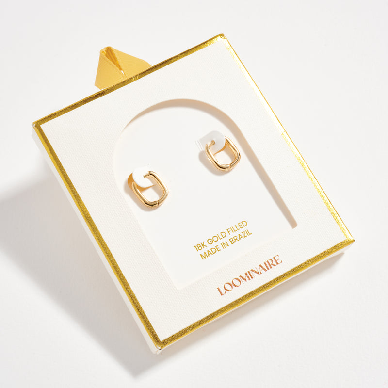 Gold Filled Square Huggie Hoop Earrings – Small Chunky Hoops