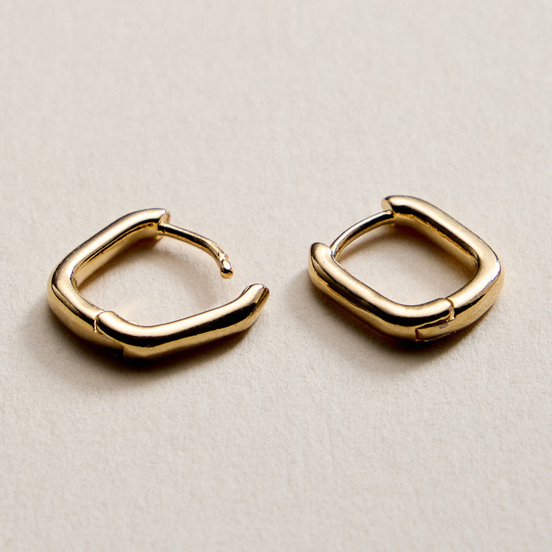 Gold Filled Square Huggie Hoop Earrings – Small Chunky Hoops