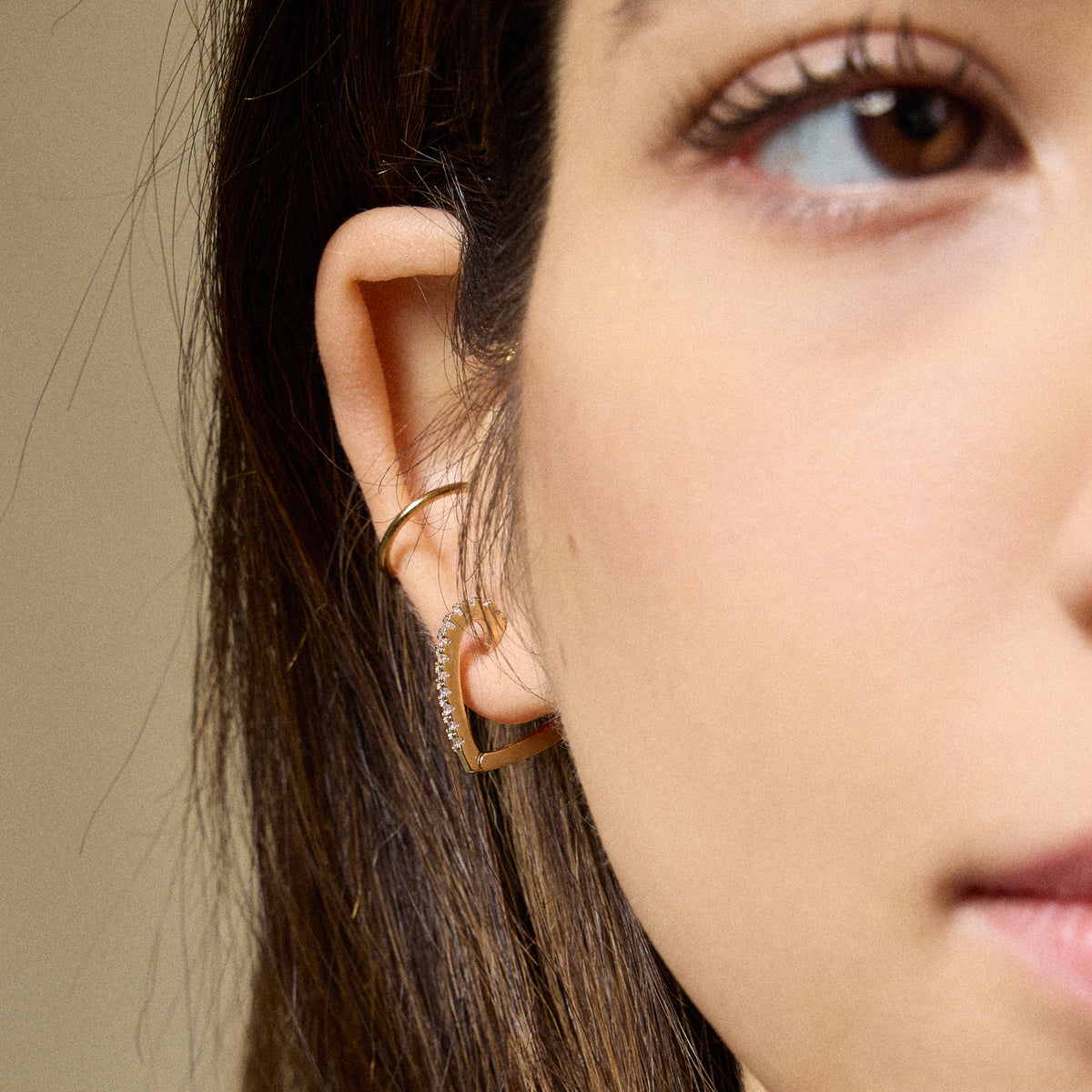 Gold Filled Heart Hoop Earrings with CZ Accents