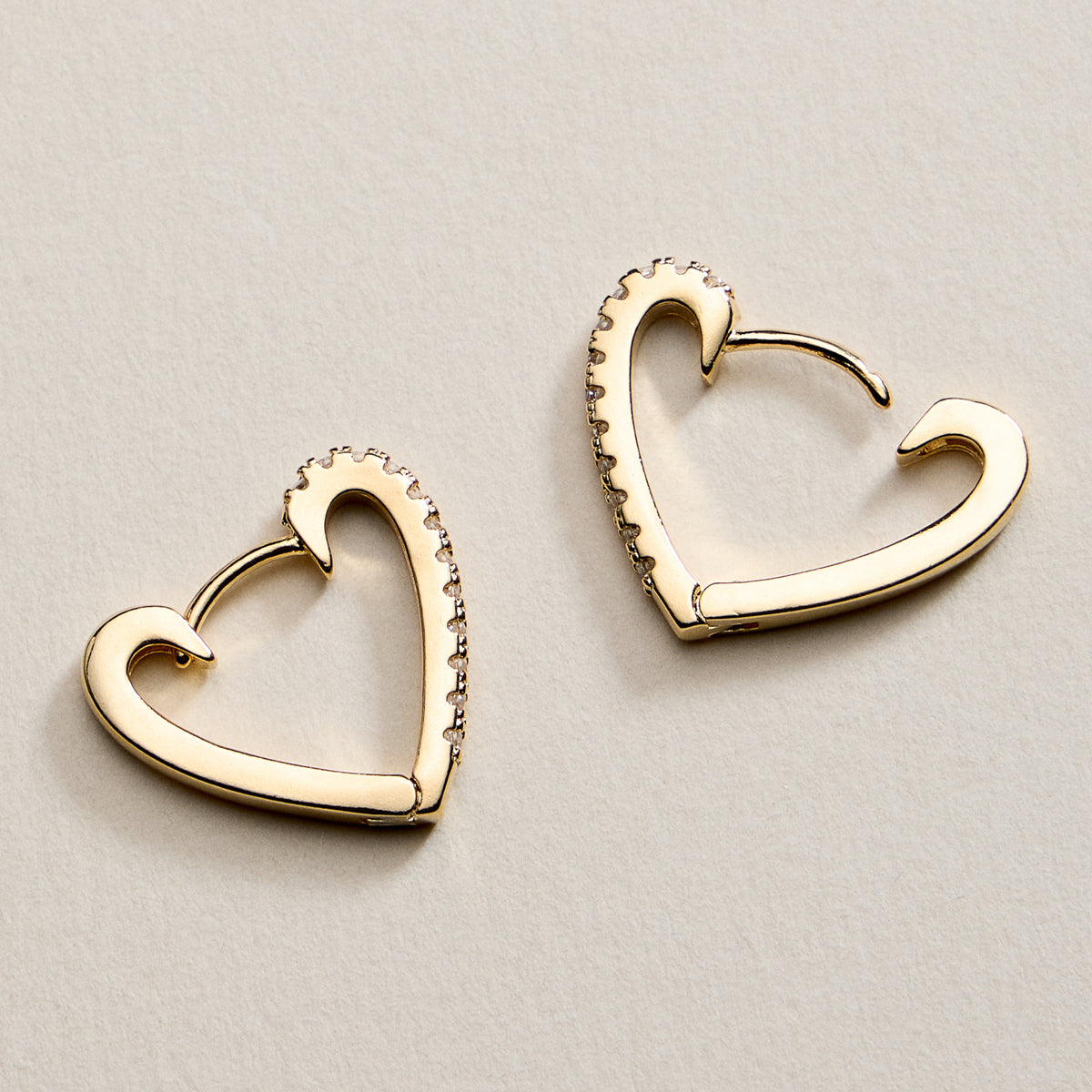 Gold Filled Heart Hoop Earrings with CZ Accents