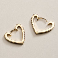 Gold Filled Heart Hoop Earrings with CZ Accents