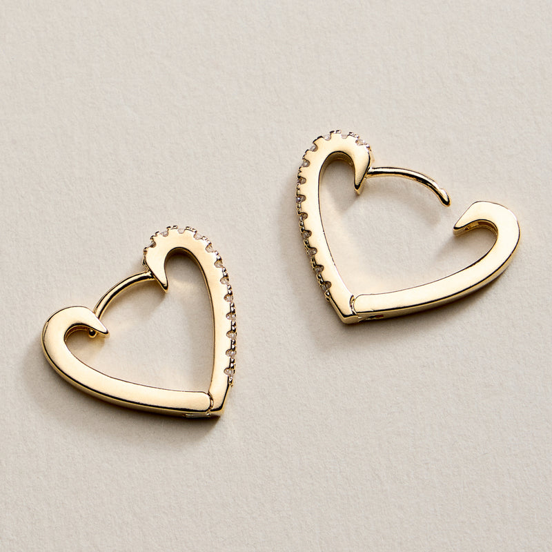 Gold Filled Heart Hoop Earrings with CZ Accents
