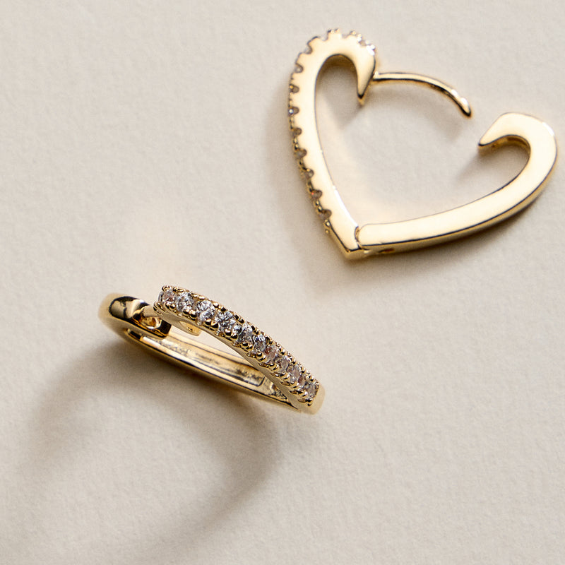 Gold Filled Heart Hoop Earrings with CZ Accents