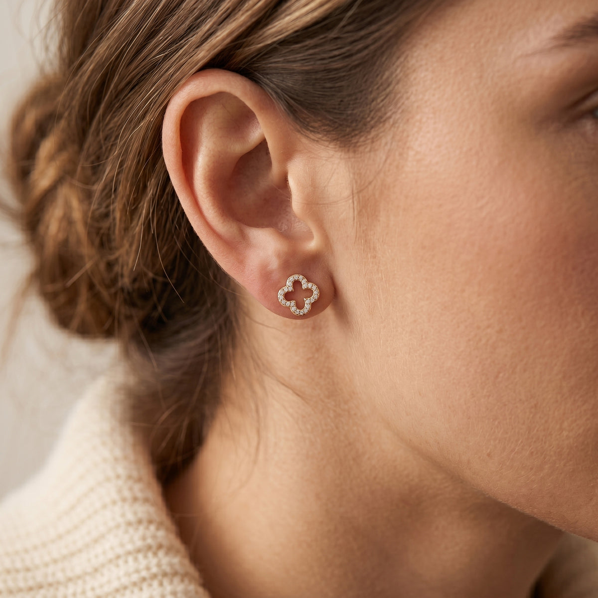 18K Gold Filled CZ Clover Stud Earrings