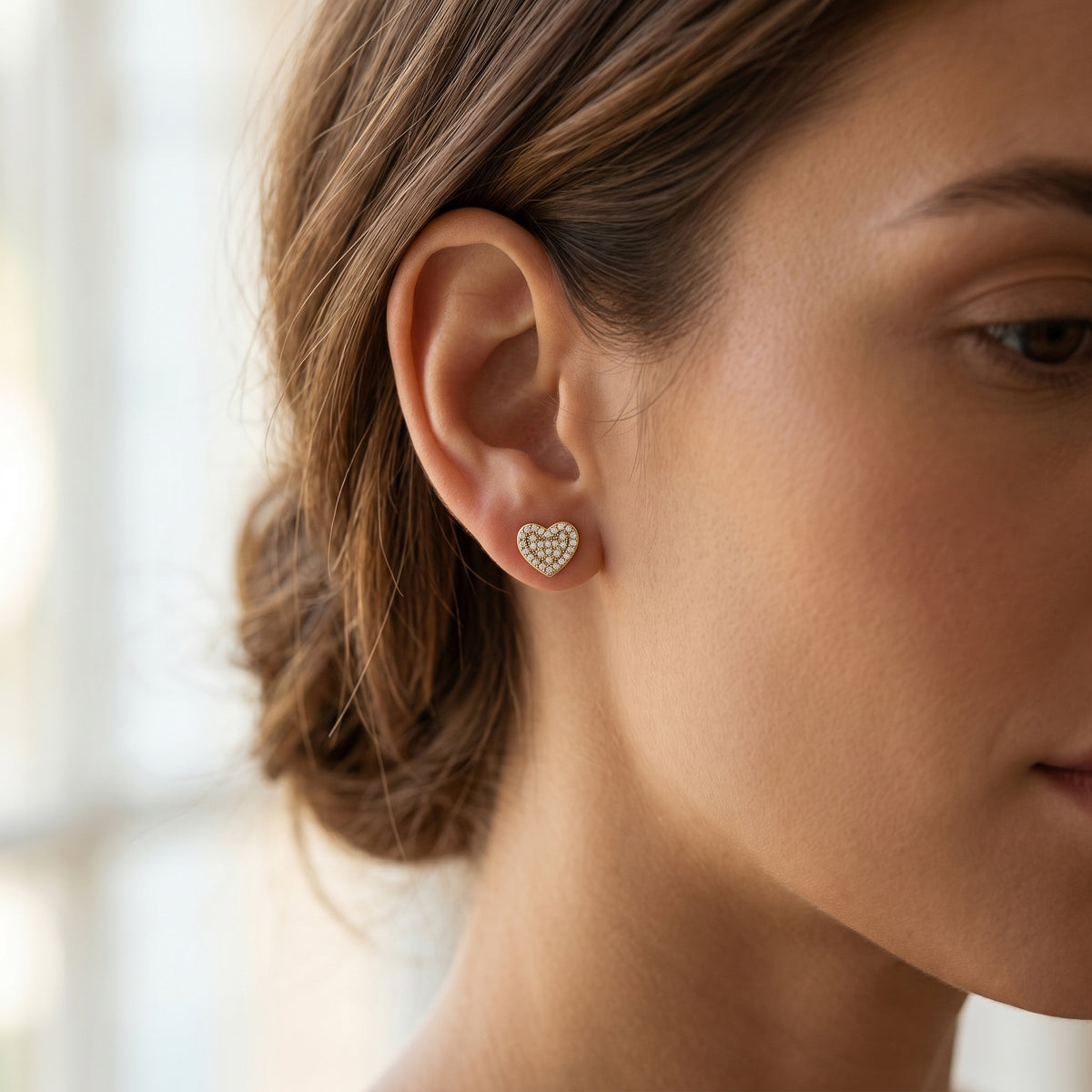 18K Gold Filled CZ Heart Stud Earrings