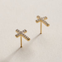 Gold Filled Cross Stud Earrings with CZ Accents – Petite Sparkle Design
