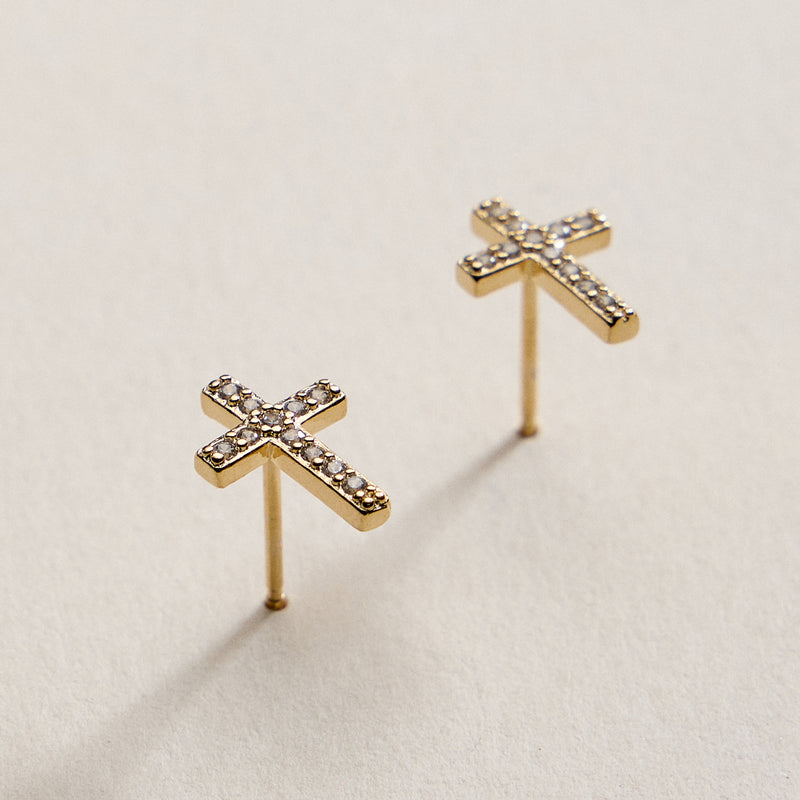 Gold Filled Cross Stud Earrings with CZ Accents – Petite Sparkle Design