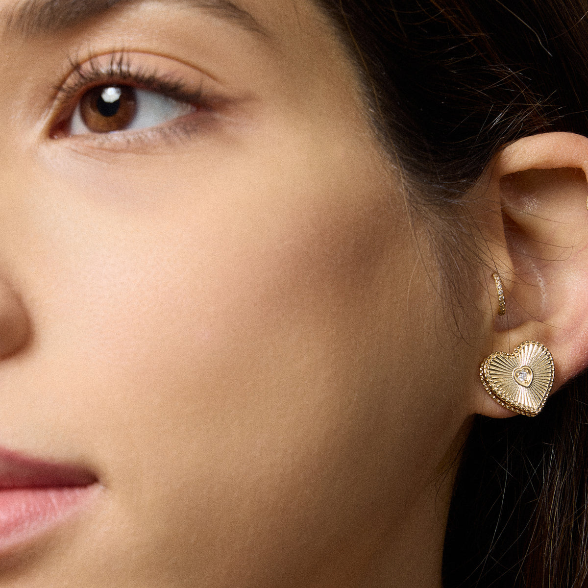 Gold Filled Heart Stud Earrings with CZ Center – Textured Love Design