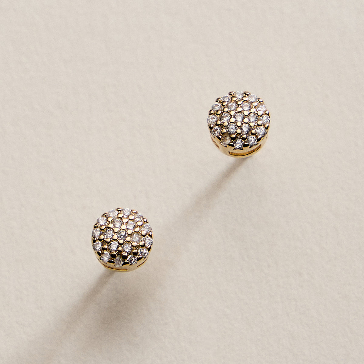 Gold Filled Round CZ Stud Earrings – Pave Crystal Design