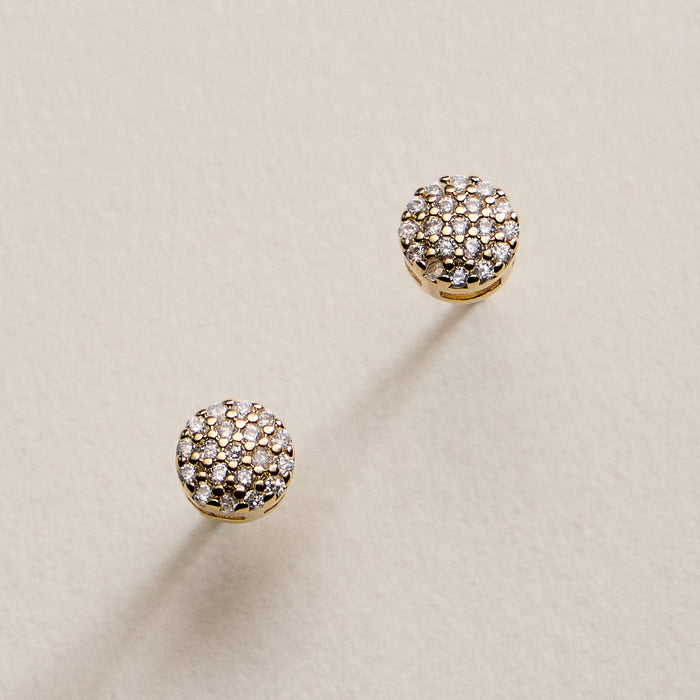 Gold Filled Round CZ Stud Earrings – Pave Crystal Design
