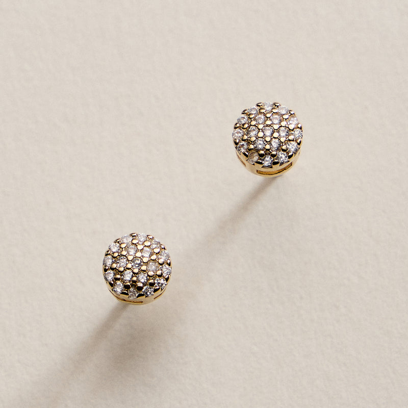 Gold Filled Round CZ Stud Earrings – Pave Crystal Design