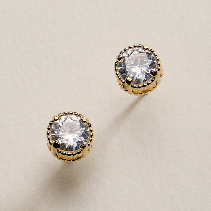 Gold Filled CZ Round Stud Earrings