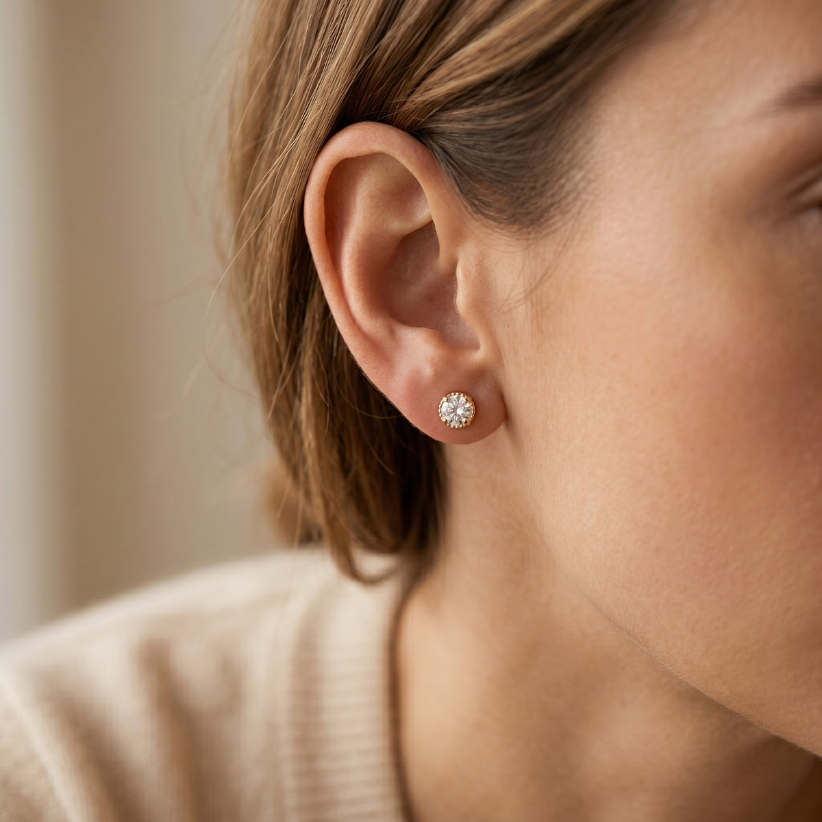 18K Gold Filled CZ Round Stud Earrings