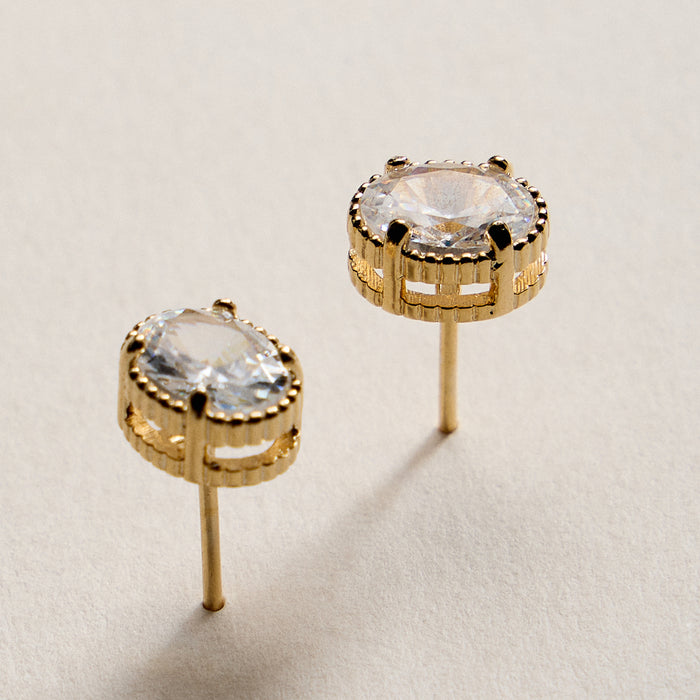 Gold Filled Oval CZ Stud Earrings