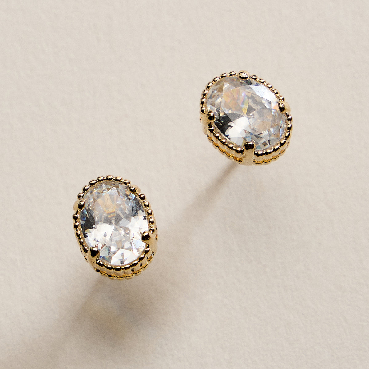 Gold Filled Oval CZ Stud Earrings