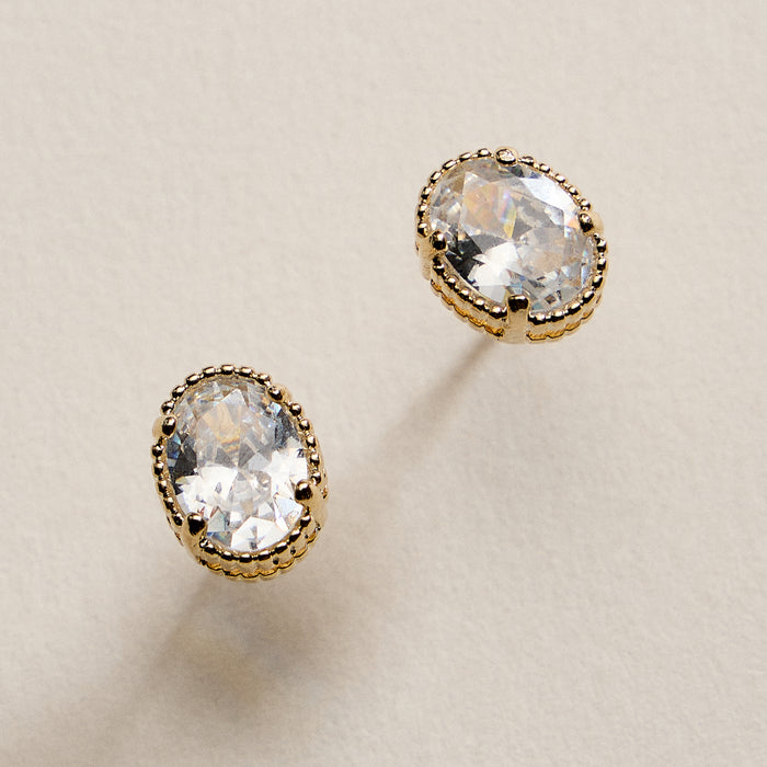 Gold Filled Oval CZ Stud Earrings