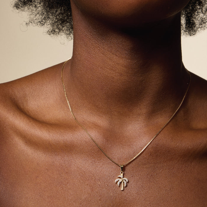 Gold Filled Palm Tree Pendant Necklace with Cubic Zirconia