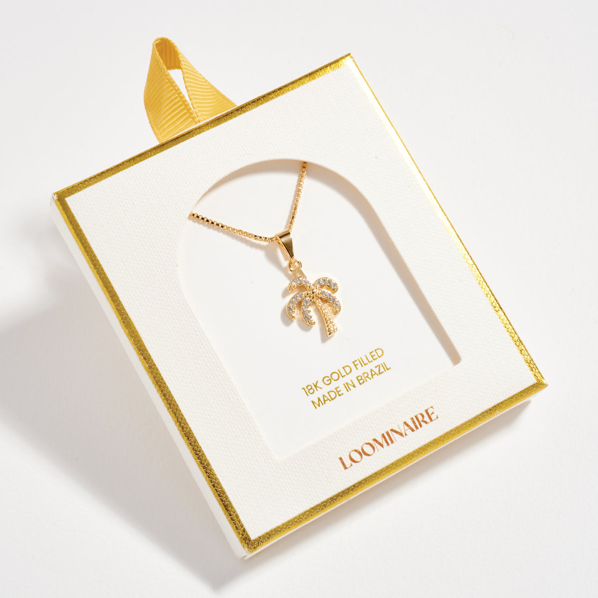 Gold Filled Palm Tree Pendant Necklace with Cubic Zirconia