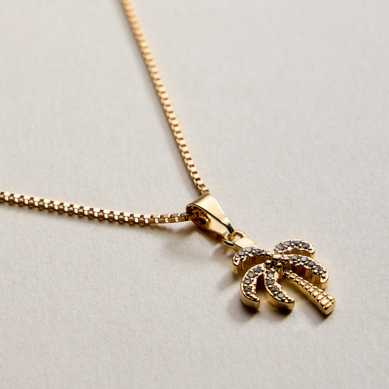 Gold Filled Palm Tree Pendant Necklace with Cubic Zirconia