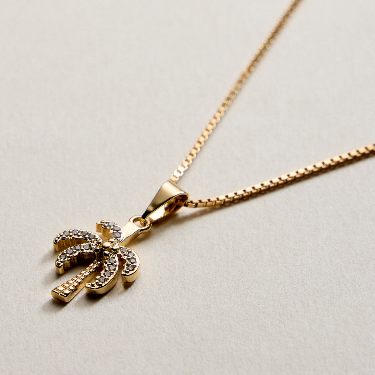 Gold Filled Palm Tree Pendant Necklace with Cubic Zirconia