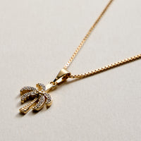 Gold Filled Palm Tree Pendant Necklace with Cubic Zirconia