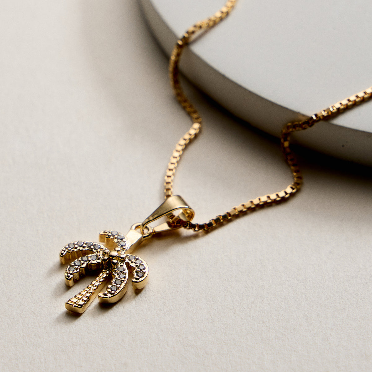 Gold Filled Palm Tree Pendant Necklace with Cubic Zirconia