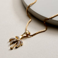 Gold Filled Palm Tree Pendant Necklace with Cubic Zirconia