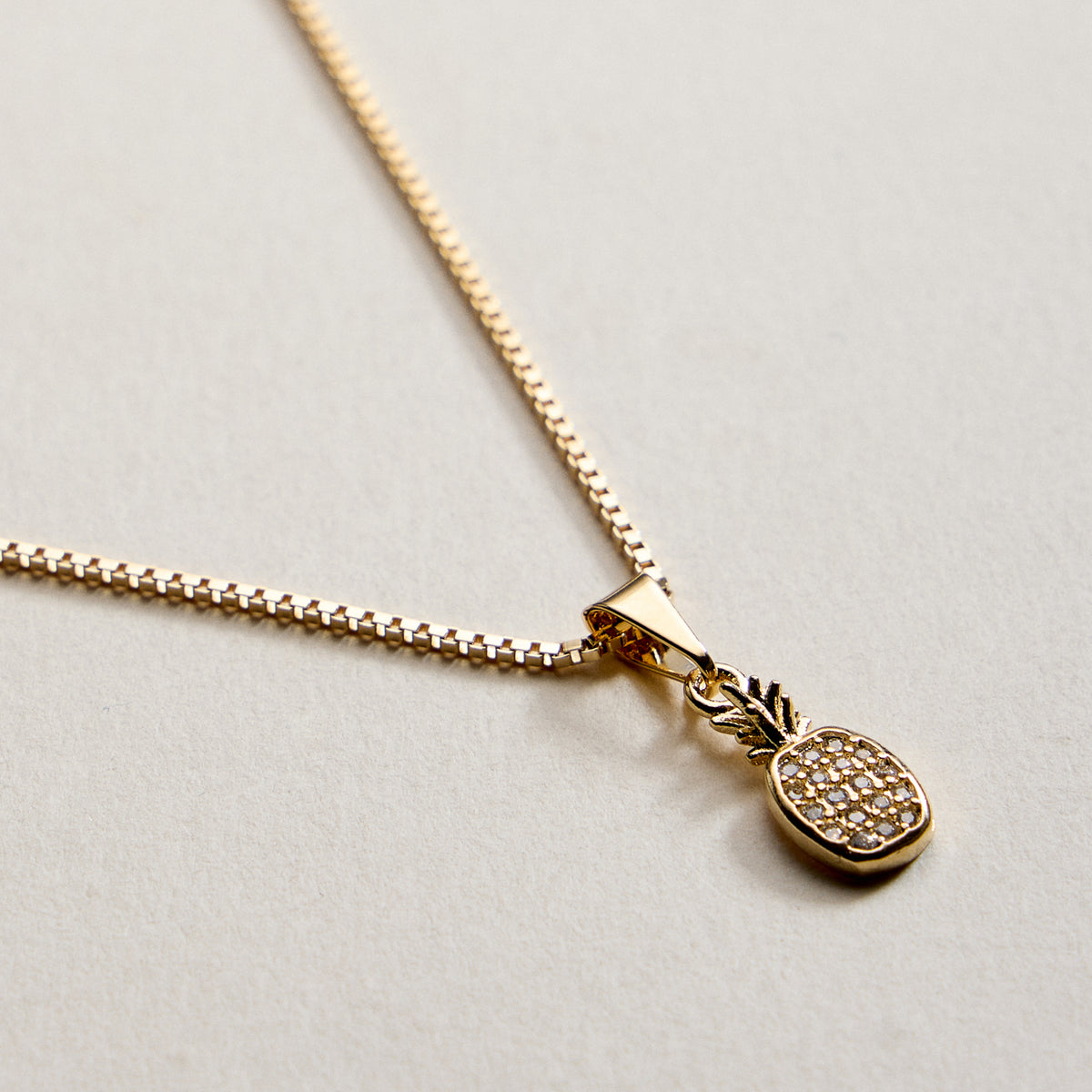 Gold Filled Pineapple Pendant Necklace with CZ Crystals