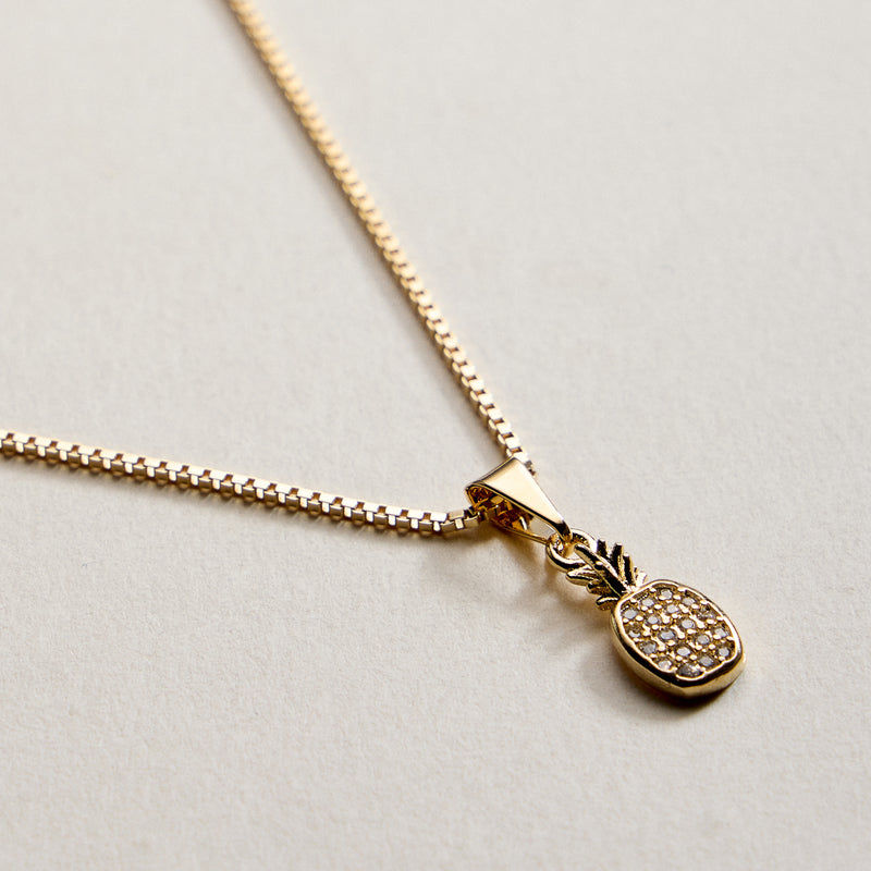 Gold Filled Pineapple Pendant Necklace with CZ Crystals