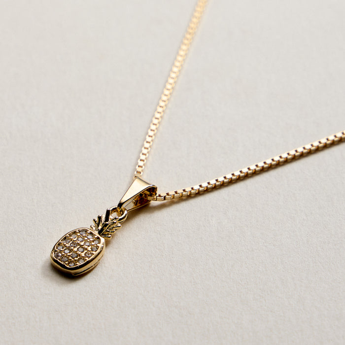 Gold Filled Pineapple Pendant Necklace with CZ Crystals