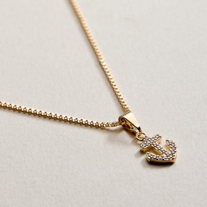 Gold Filled CZ Anchor Pendant Necklace