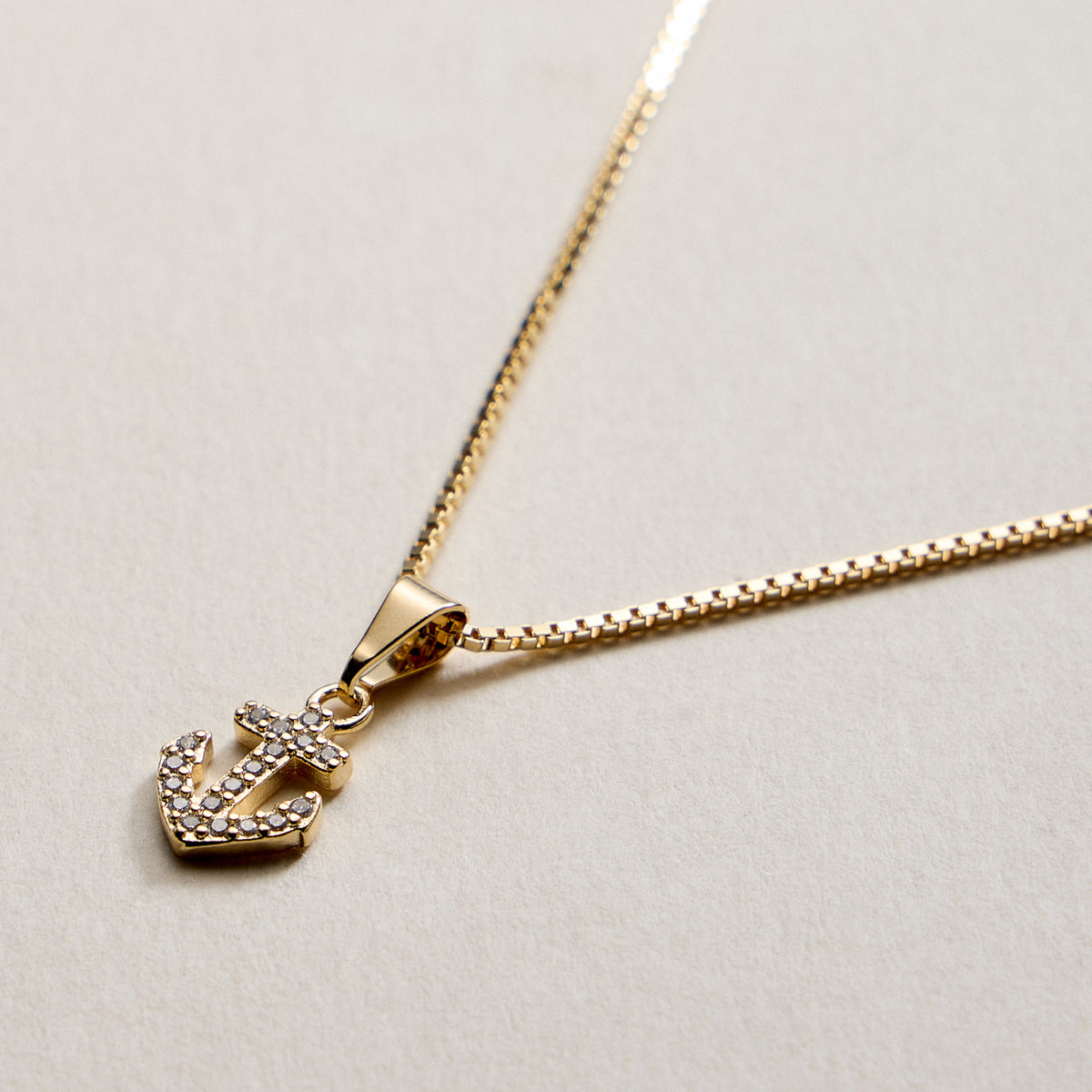 Gold Filled CZ Anchor Pendant Necklace