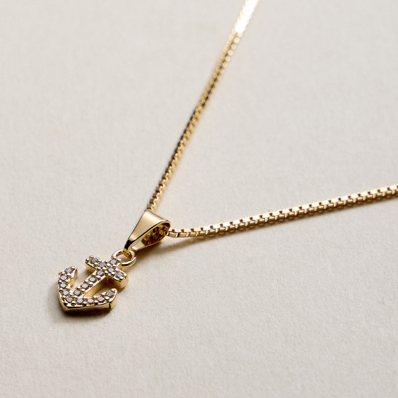 Gold Filled CZ Anchor Pendant Necklace