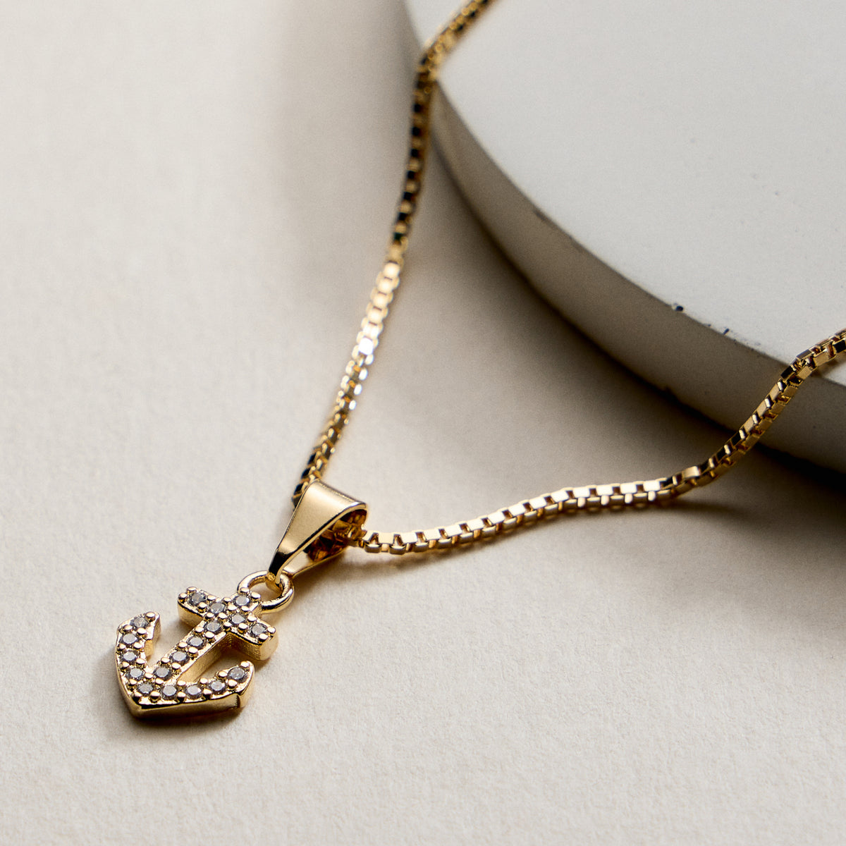 Gold Filled CZ Anchor Pendant Necklace 