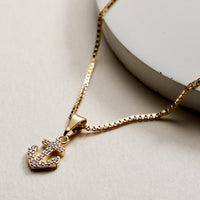 Gold Filled CZ Anchor Pendant Necklace 