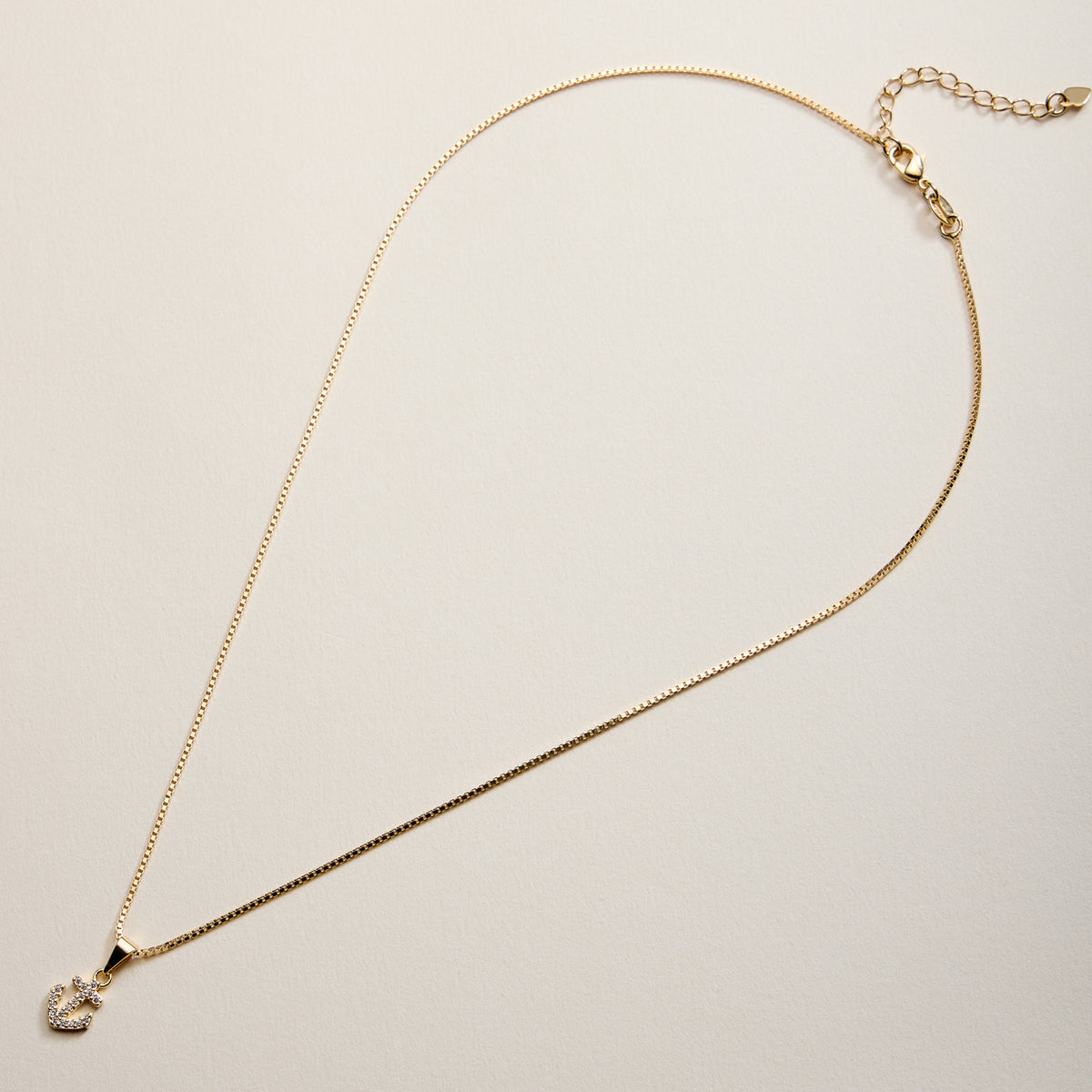 Gold Filled CZ Anchor Pendant Necklace