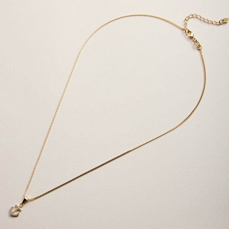 Gold Filled CZ Anchor Pendant Necklace
