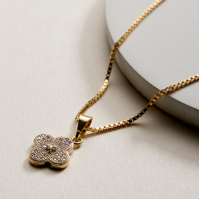 18K Gold Filled Clover CZ diamond-filled Pendant Necklace