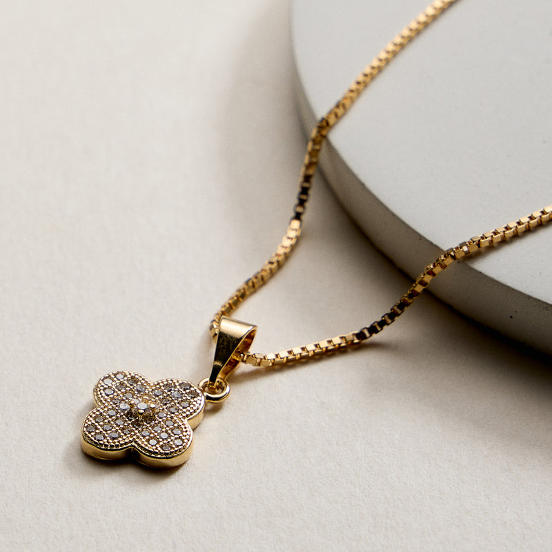 Gold Filled Clover Pendant Necklace with Box Chain