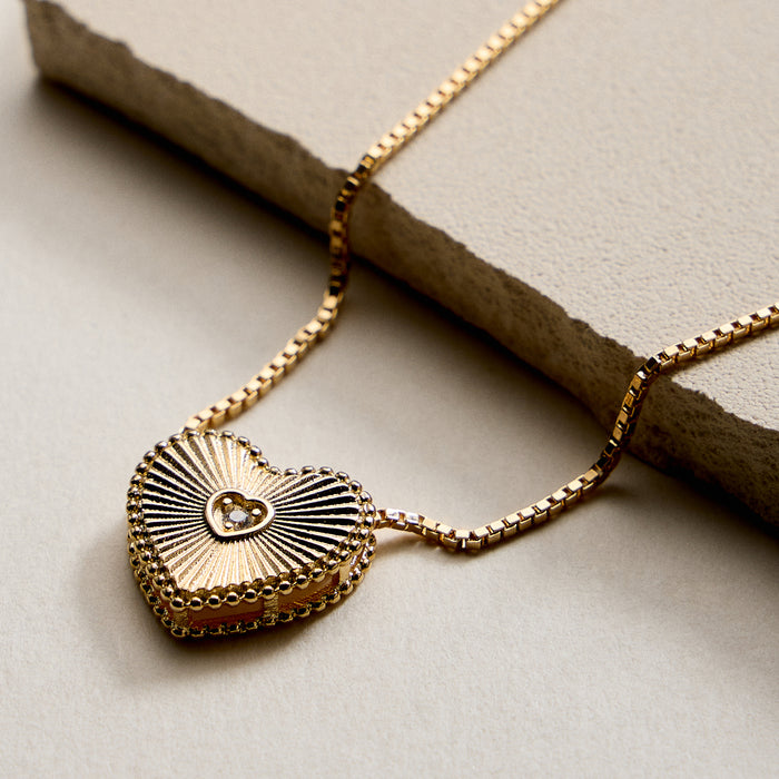 18K Gold Filled Sunburst Heart Necklace 