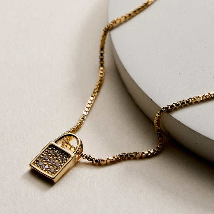 Gold Filled Padlock Pendant Necklace 