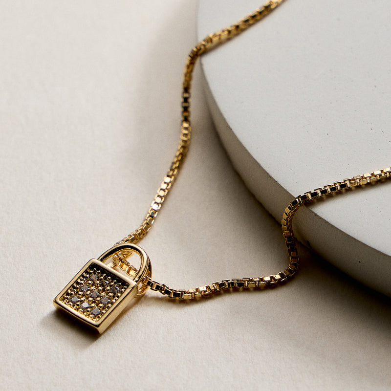 Gold Filled Padlock Pendant Necklace 