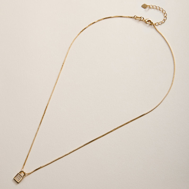 Gold Filled Padlock Pendant Necklace