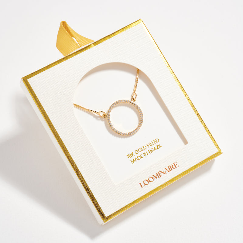 Gold Filled Circle Pendant Necklace with Cubic Zirconia