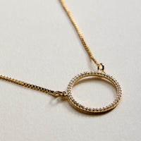 Gold Filled Circle Pendant Necklace with Cubic Zirconia