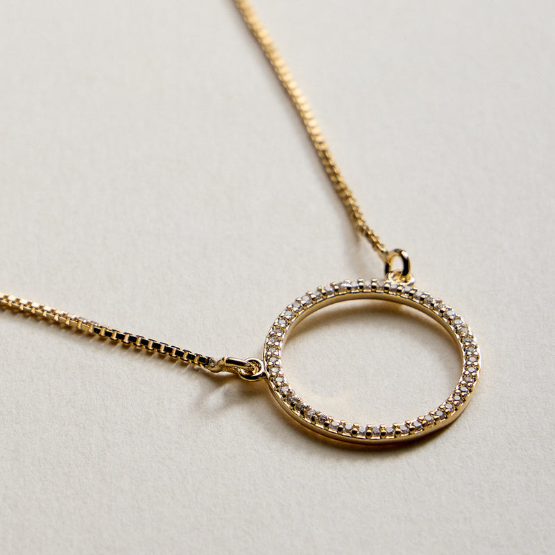 Gold Filled Circle Pendant Necklace with Cubic Zirconia